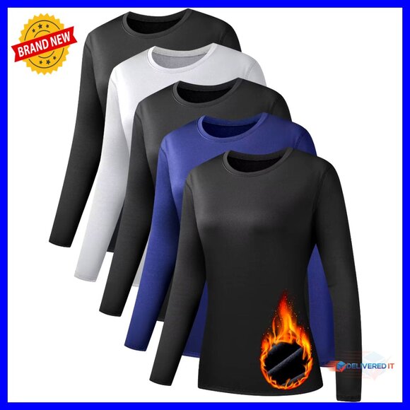 5 Pack Long Sleeve Thermal Shirts Ultra Soft Fleece-Lined Crew Neck Baselayer